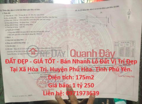 ĐẤT ĐẸP - GIÁ TỐT - Bán Nhanh Lô Đất Vị Trí Đẹp Tại Xã Hòa Trị. Huyện Phú Hòa. Tỉnh Phú Yên. _0