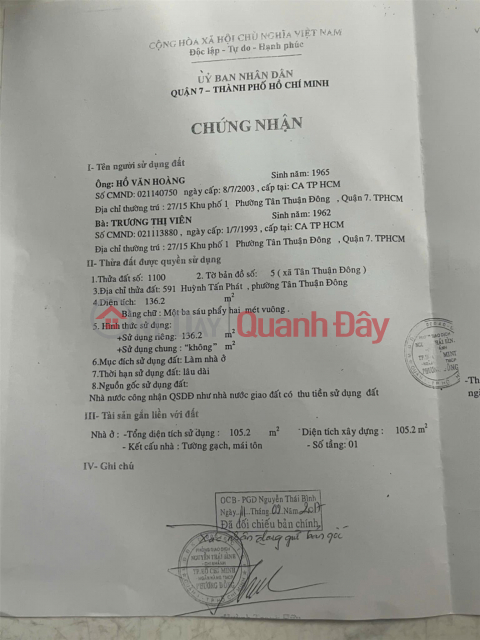 Chính Chủ Cần Bán Nhà Tại 591, Đường Huỳnh Tấn Phát, Phường Tân Thuận Đông, Quận 7, HCM _0