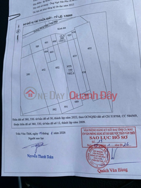 đ 7,5 tỷ | HOT HOT – CHÍNH CHỦ CẦN BÁN ĐẤT VỊ TRÍ ĐẸP TẠI Xã KHÁNH HƯNG, H.TRẦN VĂN THỜI, CÀ MAU