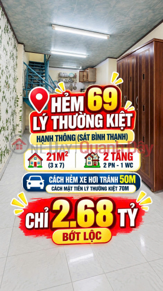 Bán nhà hẻm Lý Thường Kiệt Gò Vấp sát Bình Thạnh 21m2 ,2 tầng chỉ 2.68tỷ Niêm yết bán