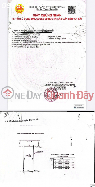 Property Search Vietnam | OneDay | Residential | Sales Listings Owner needs to sell a prime plot of land on Tran Quoc Hoan Street, Tan Binh Ward, with an area of 113.7m2, at an investment price.