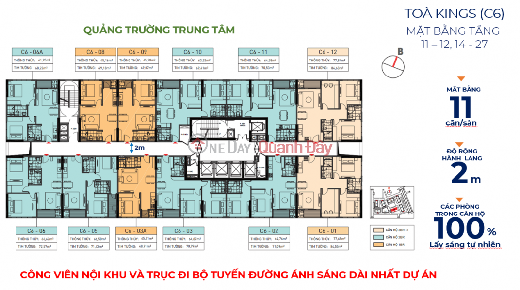 Corner apartment for sale with 2 bedrooms, view of the bustling city center of Capital Square, Da Nang