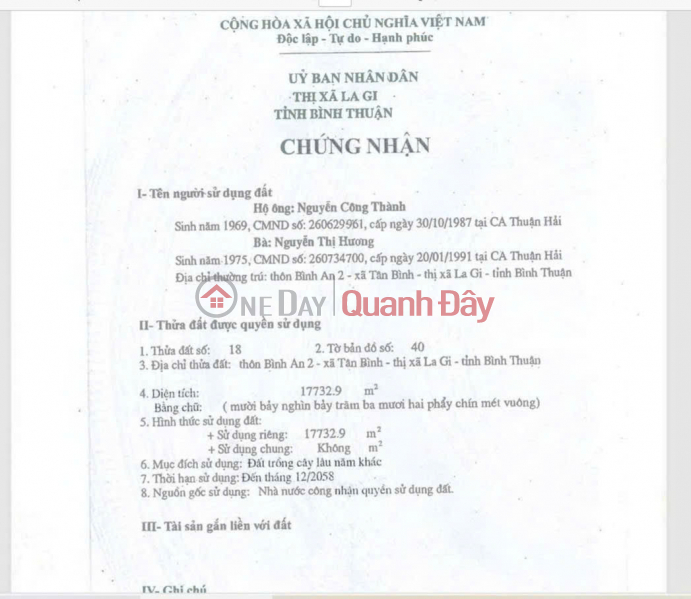 **INVESTMENT OPPORTUNITY: OWNER SELLS LAND WITH RED BOOK IN LA GI TOWN - BINH THUAN PROVINCE Sales Listings