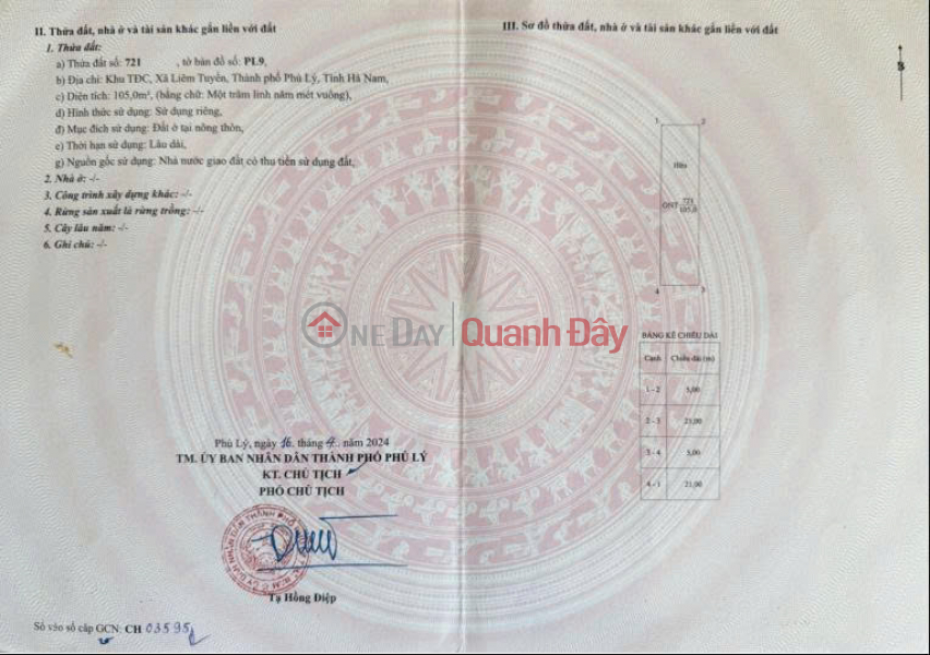 CHÍNH CHỦ CẦN TIỀN BÁN GẤP MẢNH ĐẤT TẠI PHỦ LÝ, HÀ NAM. Niêm yết bán