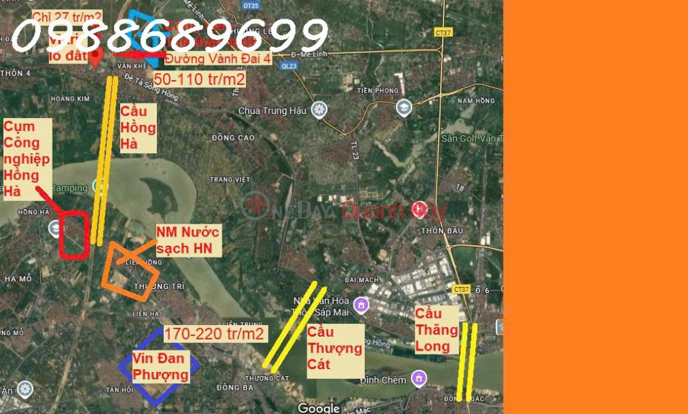 Ring Road 4, Hong Ha Bridge - 139.8m2 full residential land, car access alley Sales Listings