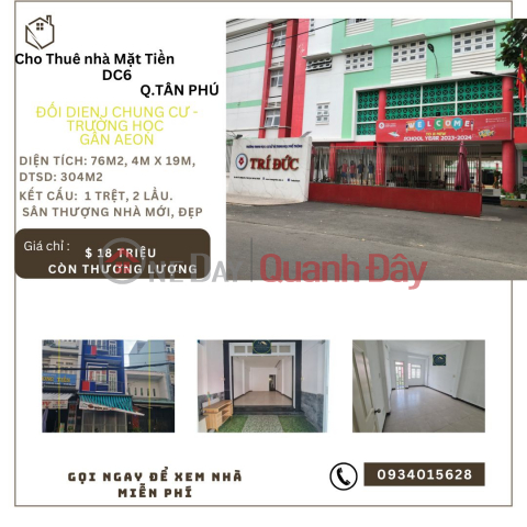 Cho thuê nhà mặt tiền Gần AEON 76m2, 2Lầu + ST, 18Triệu _0