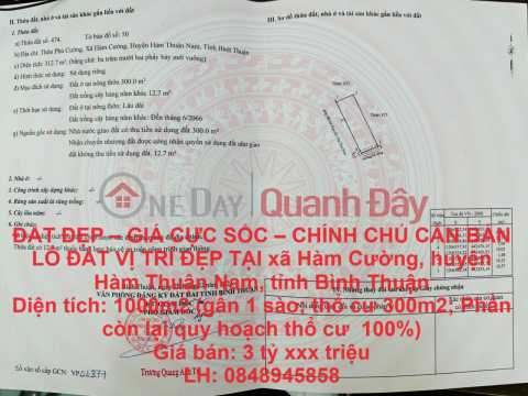 ĐẤT ĐẸP – GIÁ CỰC SỐC – CHÍNH CHỦ CẦN BÁN LÔ ĐẤT VỊ TRÍ ĐẸP TẠI Hàm Cường, Hàm Thuận Nam _0