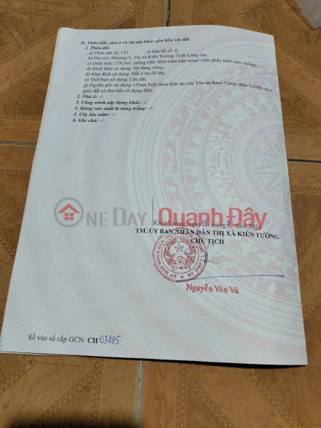 Property Search Vietnam | OneDay | Residential | Sales Listings Owner Needs to Sell Urgently a Street Front Lot in Ward 3, Kien Tuong Town, Long An Province