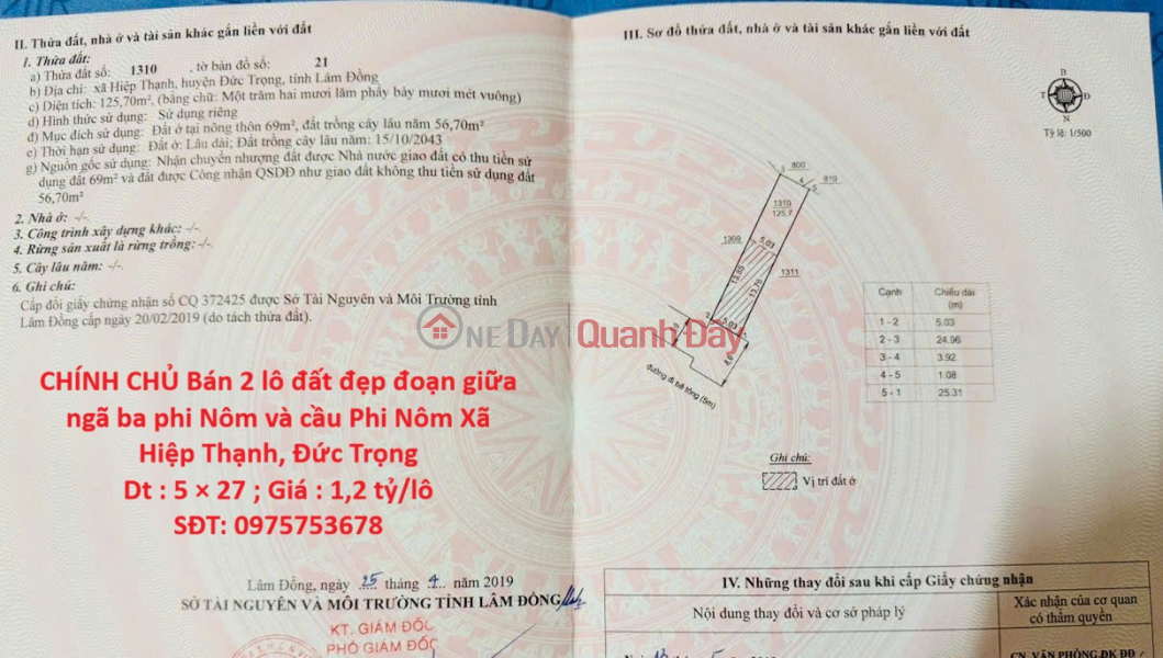 OWNER SELLING 2 BEAUTIFUL PLOT OF LAND located between the Phi Nom intersection and Phi Nom bridge, Hiep Thanh Commune, Duc Trong District. Sales Listings