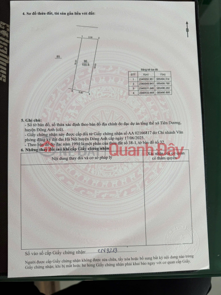 Chính chủ gửi bán hàng hiếm 100,6m bìa bắc Cổ Dương- Phúc Thịnh (Đông Anh cũ) Niêm yết bán