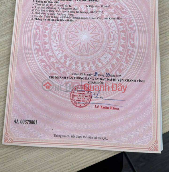 Property Search Vietnam | OneDay | Nhà ở | Niêm yết bán BÁN LÔ ĐẤT GIÁ CHỈ 180tr Dt:532,6m2 ( ngang 9m)