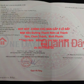 HOT HOT -CHÍNH CHỦ BÁN GẤP 2 LÔ ĐẤT Mặt tiền Đường Thanh Niên xã Thành Tâm, Chơn Thành, Bình Phước _0