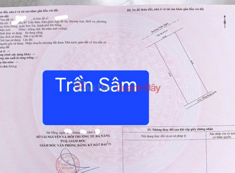 Bán đất đường Trần Sâm - Nại Hiên Đông, Sơn Trà Niêm yết bán