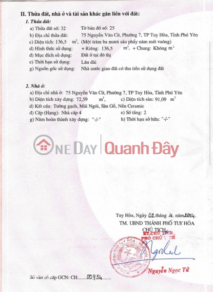 Property Search Vietnam | OneDay | Nhà ở Niêm yết bán | CHÍNH CHỦ CẦN Bán Gấp LÔ ĐẤT Mặt Tiền Đường Nguyễn Văn Cừ, Phường 7, TP Tuy Hòa, Phú Yên