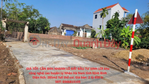GIÁ TỐT- CẦN BÁN NHANH LÔ ĐẤT ĐẦU TƯ SINH LỜI khu công nghệ cao huyện Lý Nhân Hà Nam tỉnh Ninh Bình _0