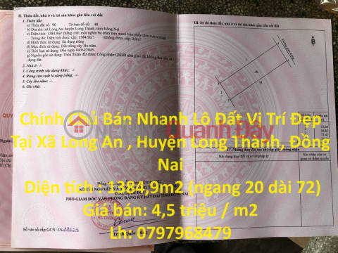 Chính Chủ Bán Nhanh Lô Đất Vị Trí Đẹp Tại Xã Long An , Huyện Long Thành, Đồng Nai _0