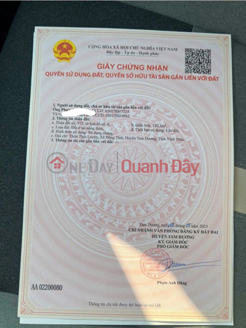 OWNER'S LAND - GOOD PRICE - Tinh Luyen Village, Dong Tinh Commune, Tam Duong District, Vinh Phuc _0