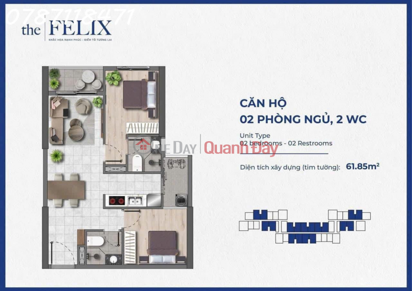 đ 1.98 Billion | The Felix Apartment - 10 minutes from Thu Duc wholesale market - 5 minutes from Vincom Di An