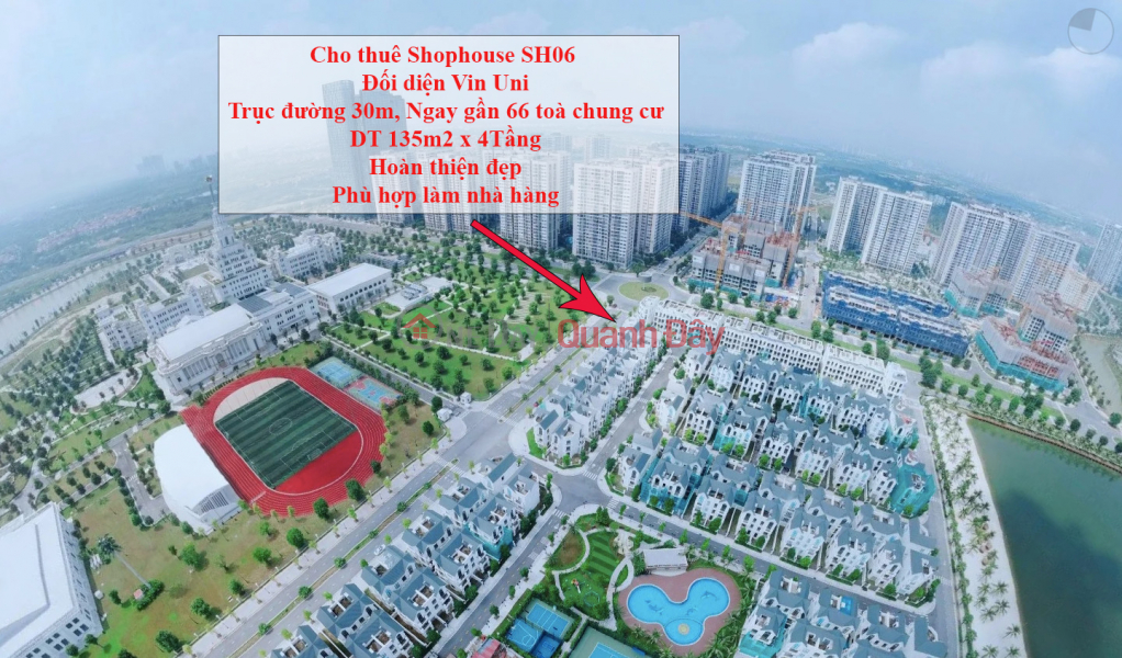 Cho thuê Shophouse kinh doanh nhà hàng đối diện Vin Uni - Vinhomes Ocean Park Gia Lâm Niêm yết cho thuê