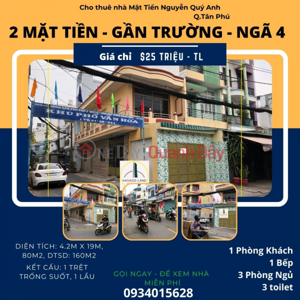 House for rent with 2 fronts on Nguyen Quy Anh 80m2, 1 Floor, 25 Million Rental Listings