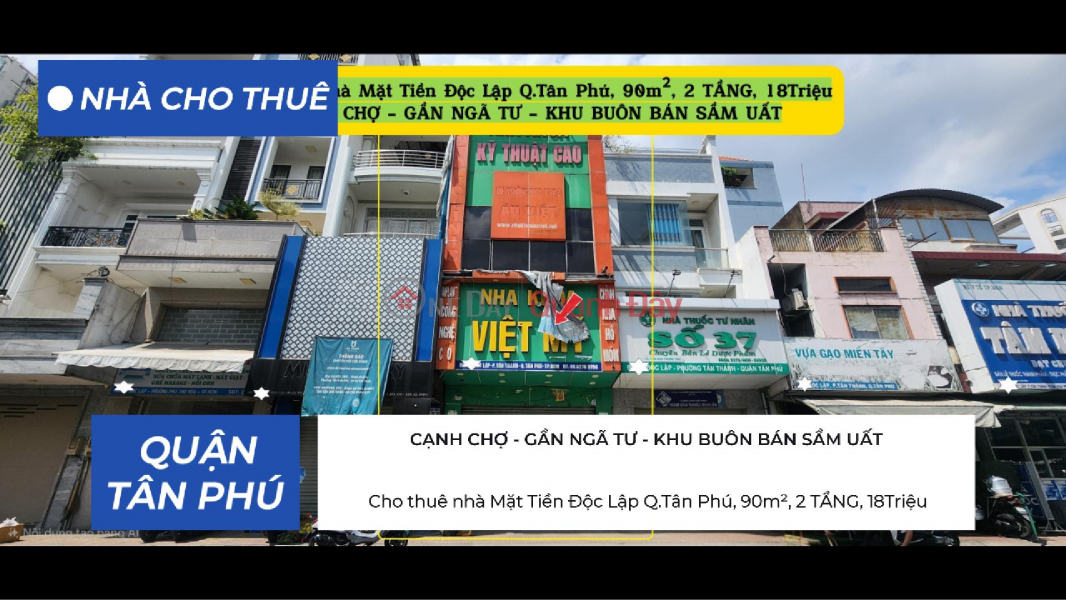 House for rent on Doc Lap Street, Tan Phu District, 90m², 2 floors, 18 million VND. Rental Listings