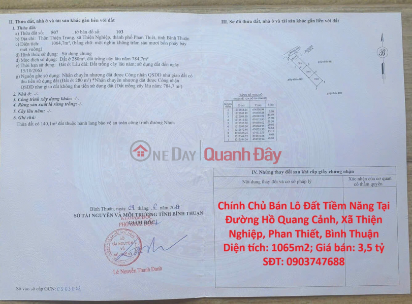 ĐẤT ĐẸP - GIÁ TỐT - Bán GẤP Lô Đất Tiềm Năng Tại Đường Hồ Quang Cảnh, Xã Thiện Nghiệp, Phan Thiết, Bình Thuận Niêm yết bán