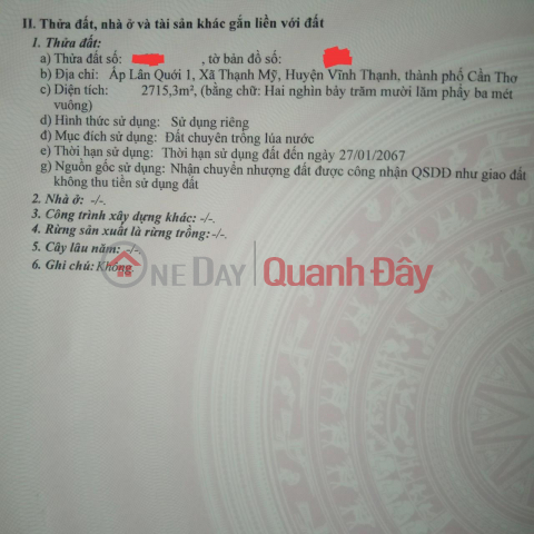 Chính Chủ Cần Bán Lô Đất Tại Đường Quốc lộ 80, Xã Thạnh Mỹ, Huyện Vĩnh Thạnh, Cần Thơ _0