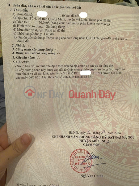 Property Search Vietnam | OneDay | Nhà ở, Niêm yết bán Bán đất lô góc 2 mặt tiền - sát KCN Quang Minh - 50M2 full thổ cư - ô tô đỗ cửa