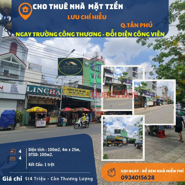 Cho thuê nhà mặt tiền Lưu Chí Hiếu 100m2, 14 triệu - cạnh trường CAO ĐẲNG Niêm yết cho thuê