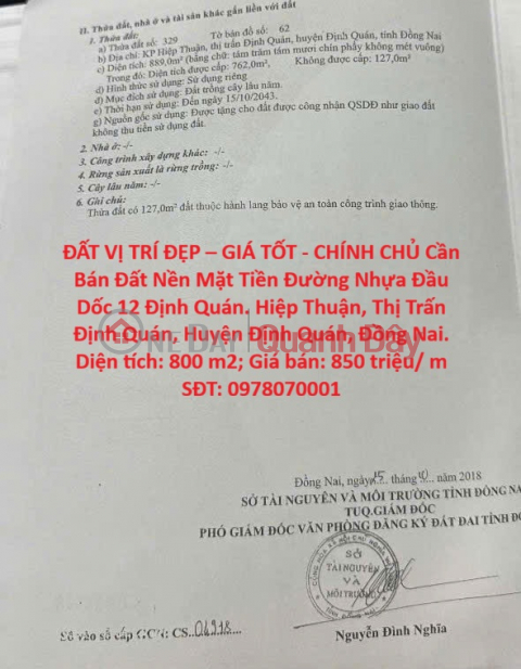 ĐẤT VỊ TRÍ ĐẸP – GIÁ TỐT - CHÍNH CHỦ Cần Bán Đất Nền Mặt Tiền Đường Nhựa Đầu Dốc 12 Định Quán. _0