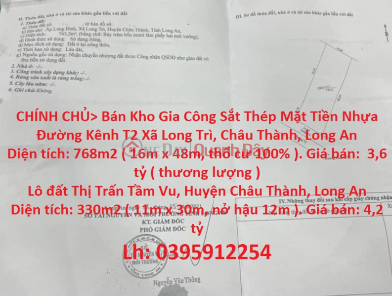 Bán Kho Gia Công Sắt Thép Mặt Tiền Nhựa Đường Kênh T2 Xã Long Trì, Châu Thành, Long An Niêm yết bán