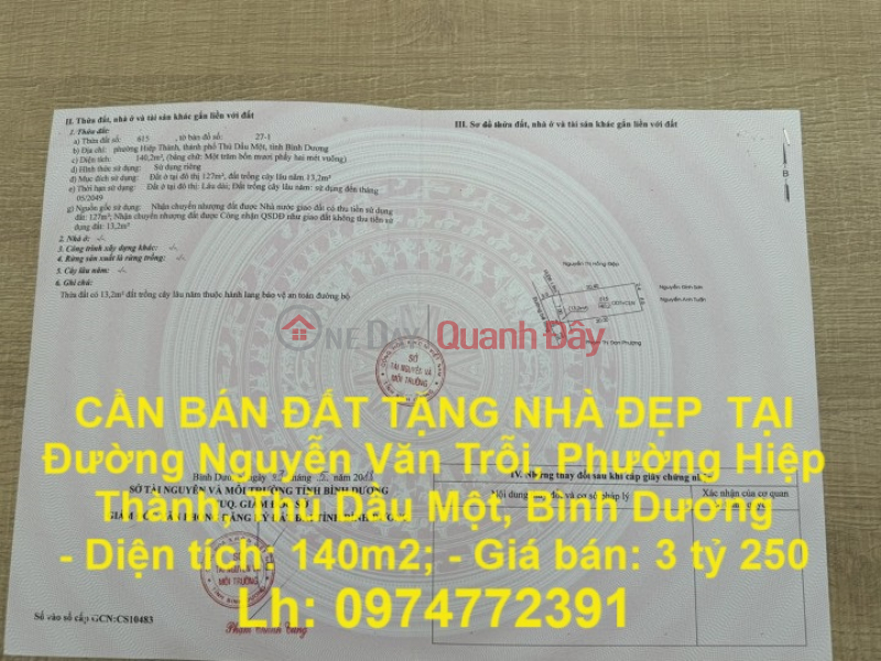 CẦN BÁN ĐẤT TẶNG NHÀ ĐẸP TẠI Đường Nguyễn Văn Trỗi, Phường Hiệp Thành, Thủ Dầu Một, Bình Dương Niêm yết bán