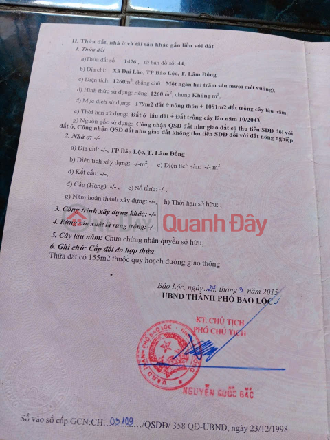 PRIME LAND – GREAT PRICE – OWNER SELLING HILLSIDE PLOT In Dai Lao Commune, Bao Loc City, Lam Dong Province _0