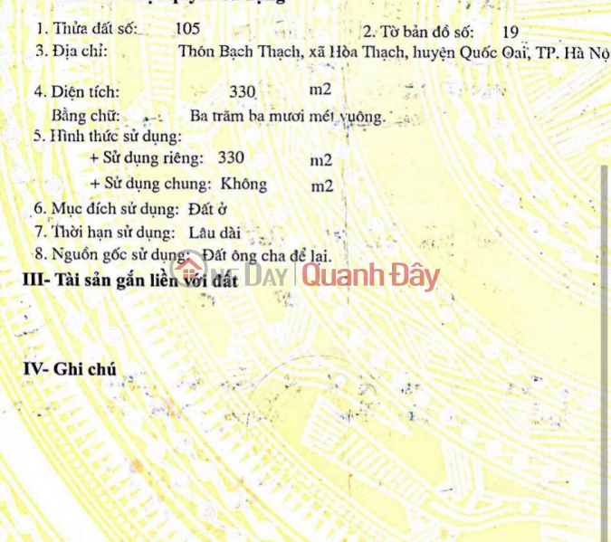 330m2 full land Hoa Thach Quoc Oai, price 6 million m2 Sales Listings