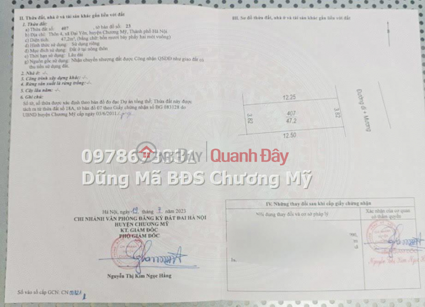 PRICE ONLY 1TY450 TO OWN LAND LOT OF 47.7M IN DAI YEN-CHUONG MY | Vietnam, Sales, đ 1.45 Billion