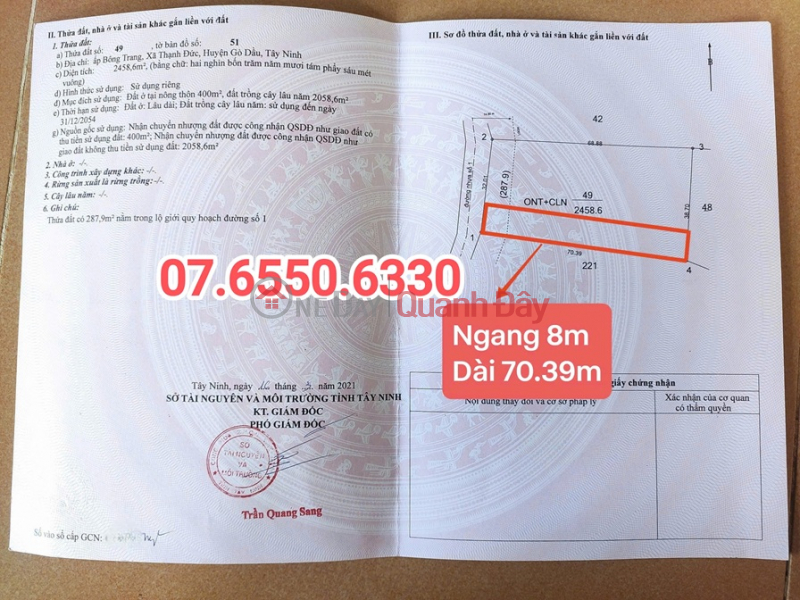Property Search Vietnam | OneDay | Residential, Sales Listings | PRIME LAND - PROFITABLE INVESTMENT - Owner Needs to Sell a Plot of Land in Thanh Duc Commune, Tay Ninh Province