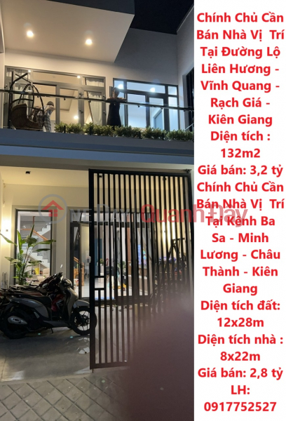 Chính Chủ Cần Bán Nhà Vị Trí Tại Đường Lộ Liên Hương - Vĩnh Quang - Rạch Giá - Kiên Giang Niêm yết bán