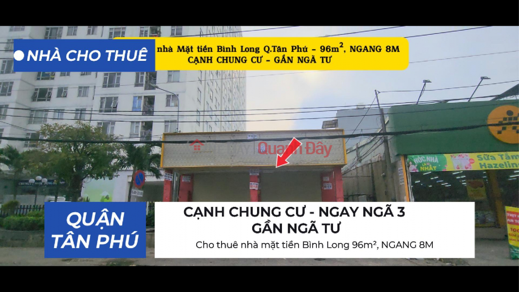 House for rent on the frontage of Binh Long, 96m², 8M WIDTH - NEXT TO APARTMENT BUILDING - CROSSROADSIDE Rental Listings