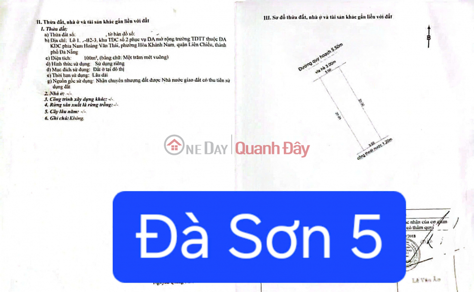 Land for sale on Da Son 5 street - next to Duy Tan University Sales Listings