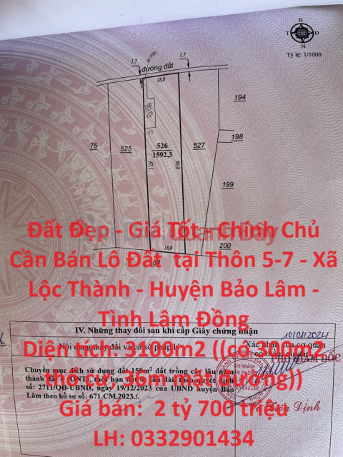 Beautiful Land - Good Price - Owner Needs to Sell Land Lot in Village 5-7 - Loc Thanh Commune - Bao Lam District - Lam Dong Province _0