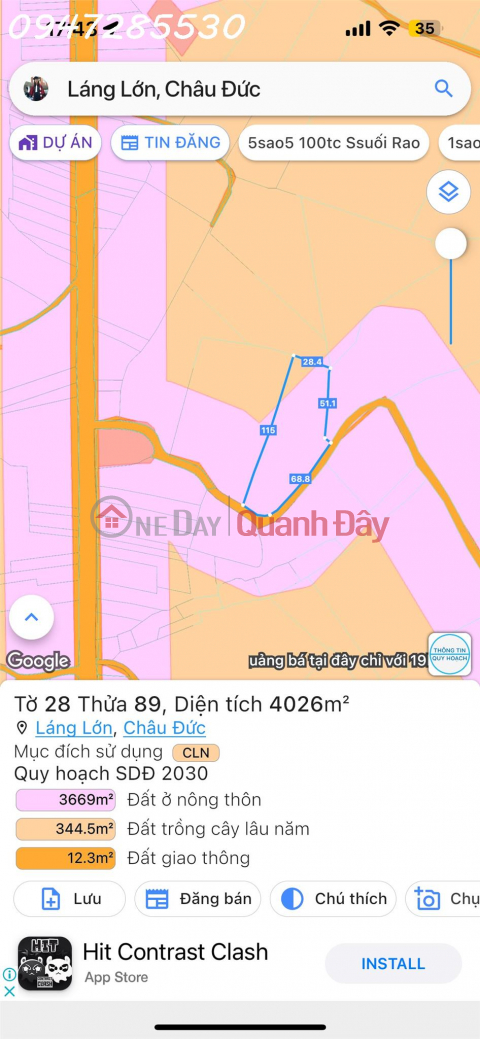 The owner needs to sell a plot of land of 4026m2, 93m long asphalt road frontage, Lang Lon, Chau Duc _0