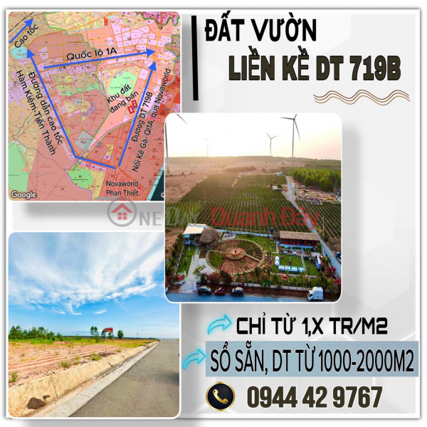 Đất vườn ven biển Giá chỉ từ 1,X triệu Gần dự án NovaWorld Phan Thiết- đường DT719B Niêm yết bán