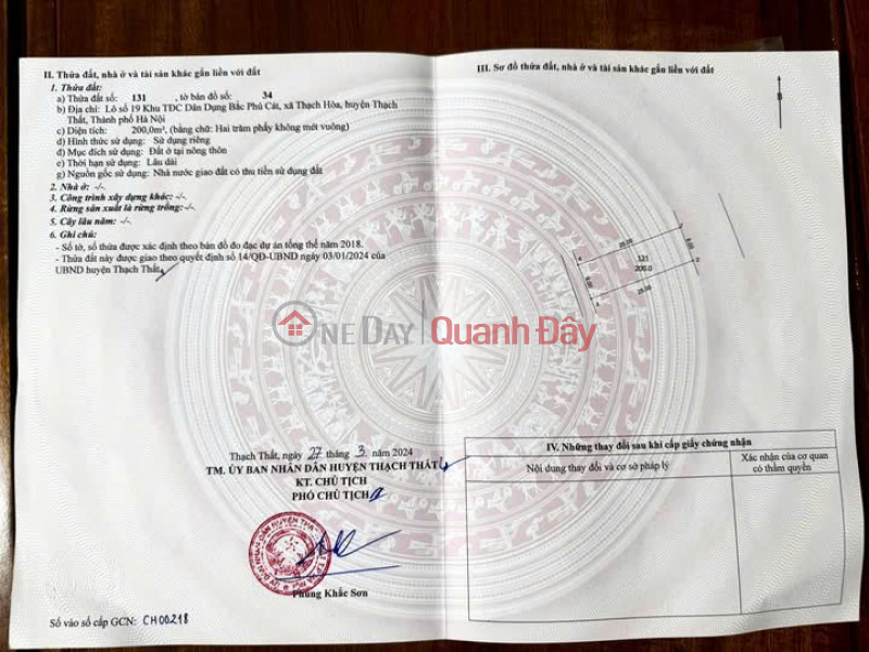 Cần bán nhanh ĐẤT CHÍNH CHỦ - Gần UBND và công an xã THẠCH HOÀ Niêm yết bán