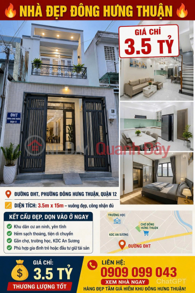 NHÀ ĐẸP ĐÔNG HƯNG THUẬN – GIÁ CHỈ 3.5 TỶ Niêm yết bán