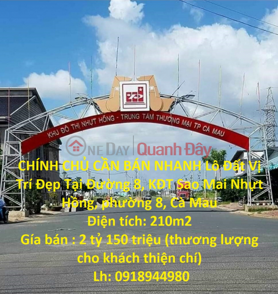 GENERAL FOR SALE QUICKLY Land Lot Good Location At Road 8, Sao Mai Nhut Hong Urban Area, Ward 8, Ca Mau Sales Listings