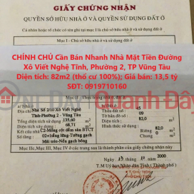 CHÍNH CHỦ Cần Bán Nhanh Nhà Mặt Tiền Đường Xô Viết Nghệ Tĩnh, Phường 2, TP Vũng Tàu _0