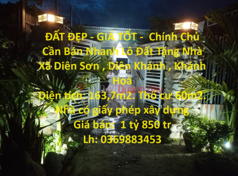 BEAUTIFUL LAND - GOOD PRICE - Owner needs to sell quickly Land Lot with Gift House in Dien Son Commune, Dien Khanh, Khanh Hoa Sales Listings