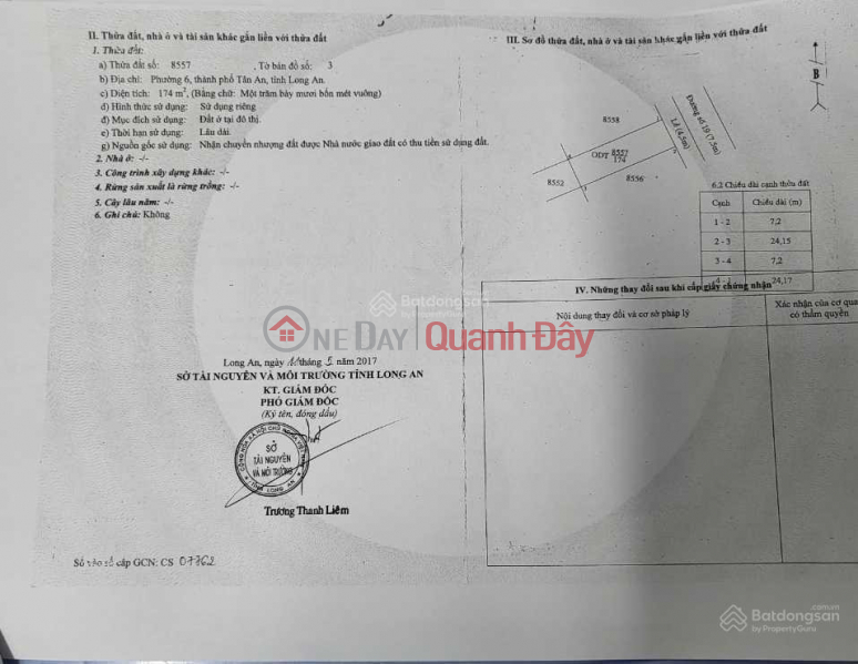 đ 5.7 Billion, The owner sells urban land (7.2 x 24)m square frontage 174m2, has its own book, Ward 6, Tan An, Long An