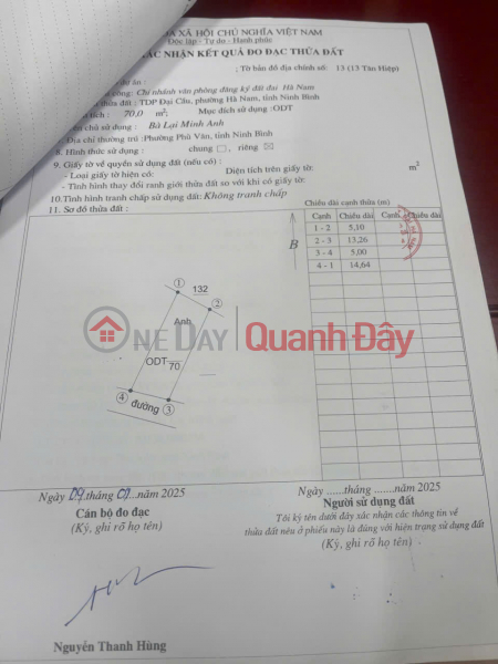Bán đất thổ cư Trác Văn, Duy Tiên, Hà Nam, DT 61m2, MT 5.5m, đường 38, giá 1.6 tỷ, sổ đỏ. Việt Nam Bán đ 1,65 tỷ