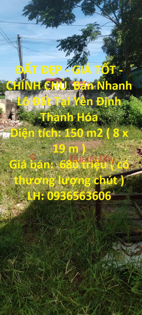 ĐẤT ĐẸP - GIÁ TỐT - CHÍNH CHỦ Bán Nhanh Lô Đất Tại Yên Định Thanh Hóa _0